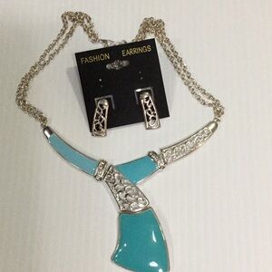 #39 Teal and Silver elegant necklace set trendy